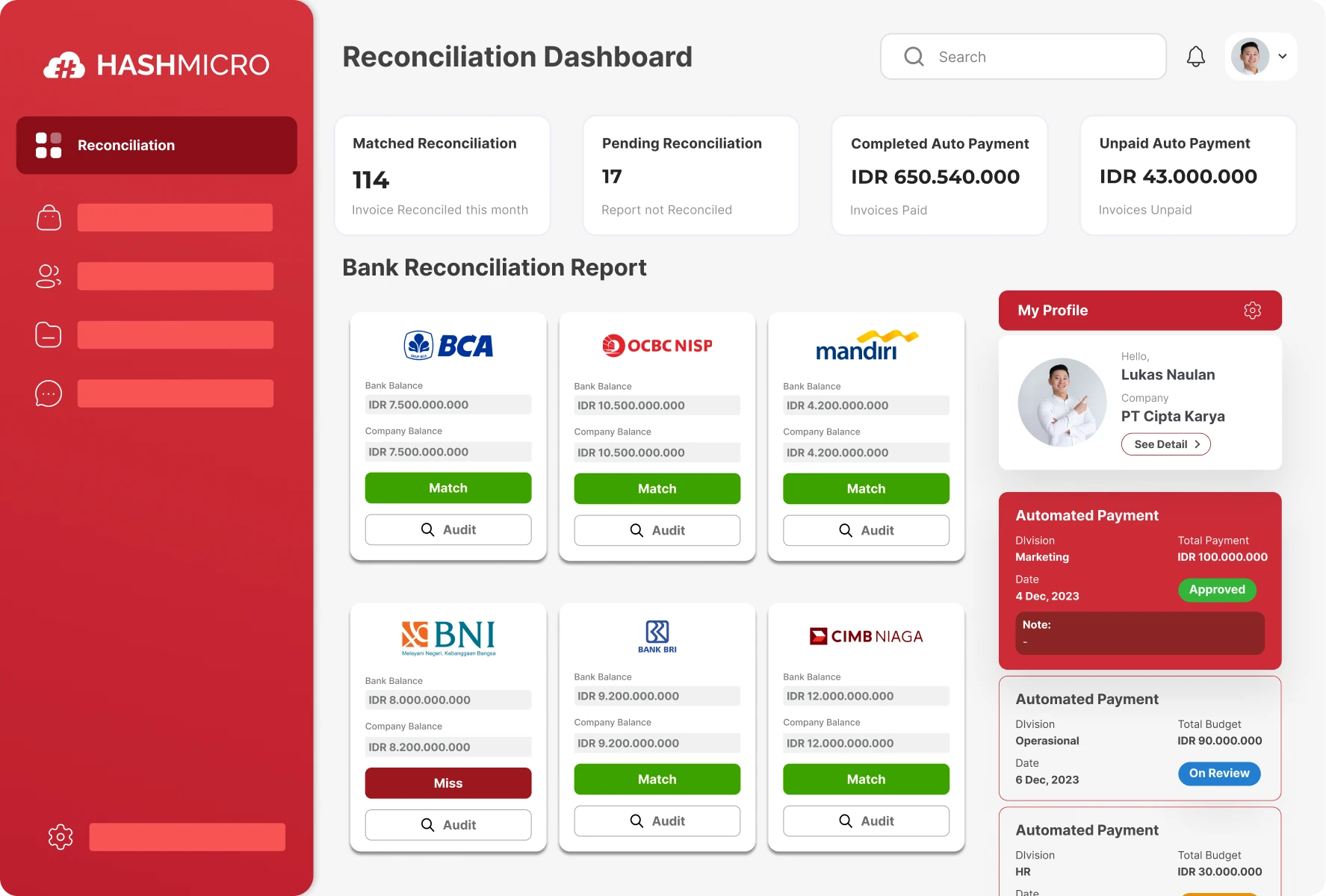 Rekonsiliasi Bank feature